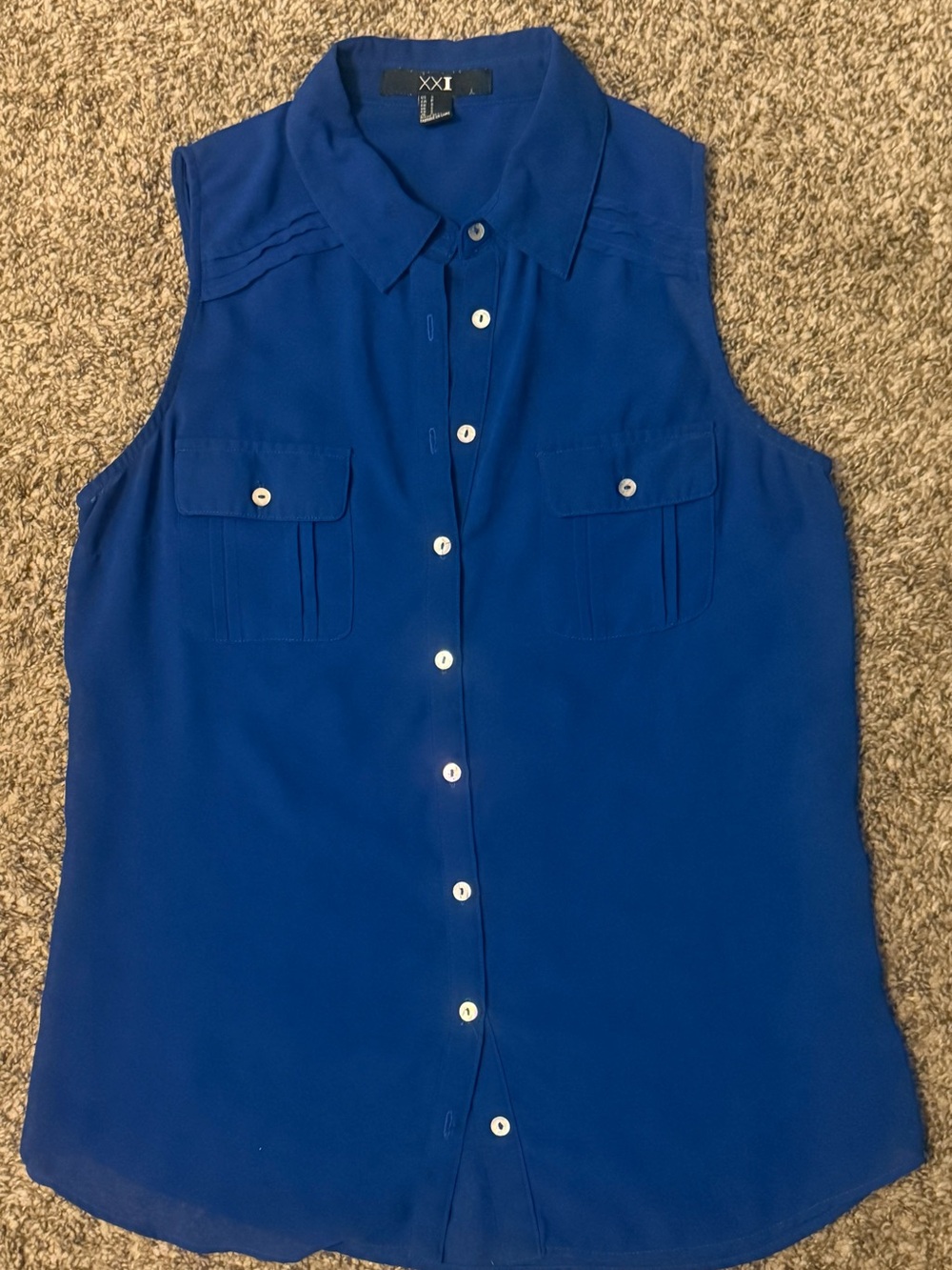 Forever 21 Sheer Blue Sleeveless Button-Down Blouse